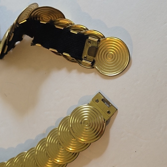 Vintage Gold Disc SWIRL Circle Stretchy Metal Belt 70\'s 80\'s MOD EDGY Sz.S/M main image 7